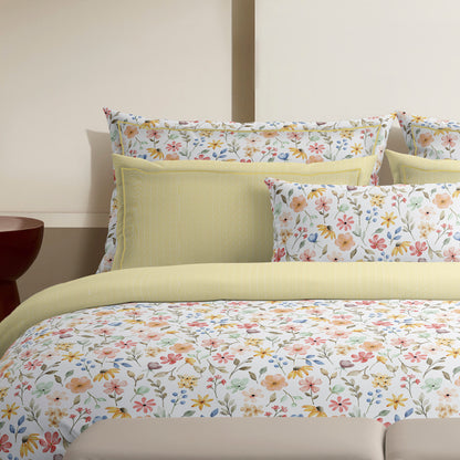 Duvet cover + pillowcase(s) cotton satin - Fleurs d'été Yellow