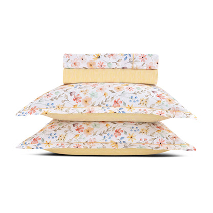 Sheet set cotton satin - Fleurs d'été Yellow