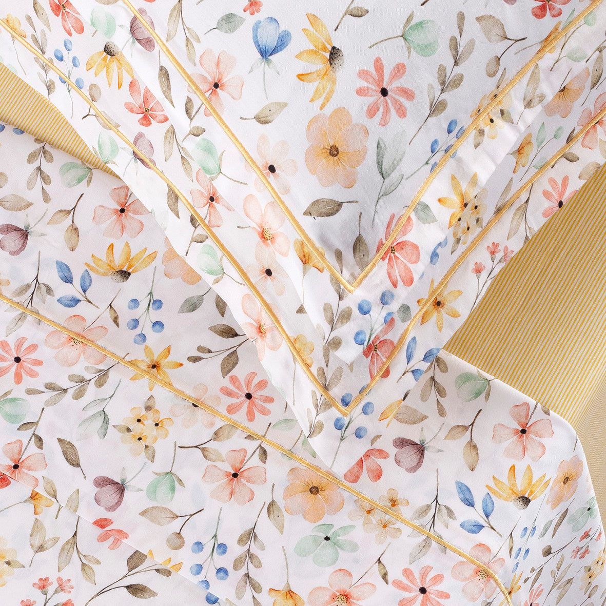 Sheet set cotton satin - Fleurs d'été Yellow