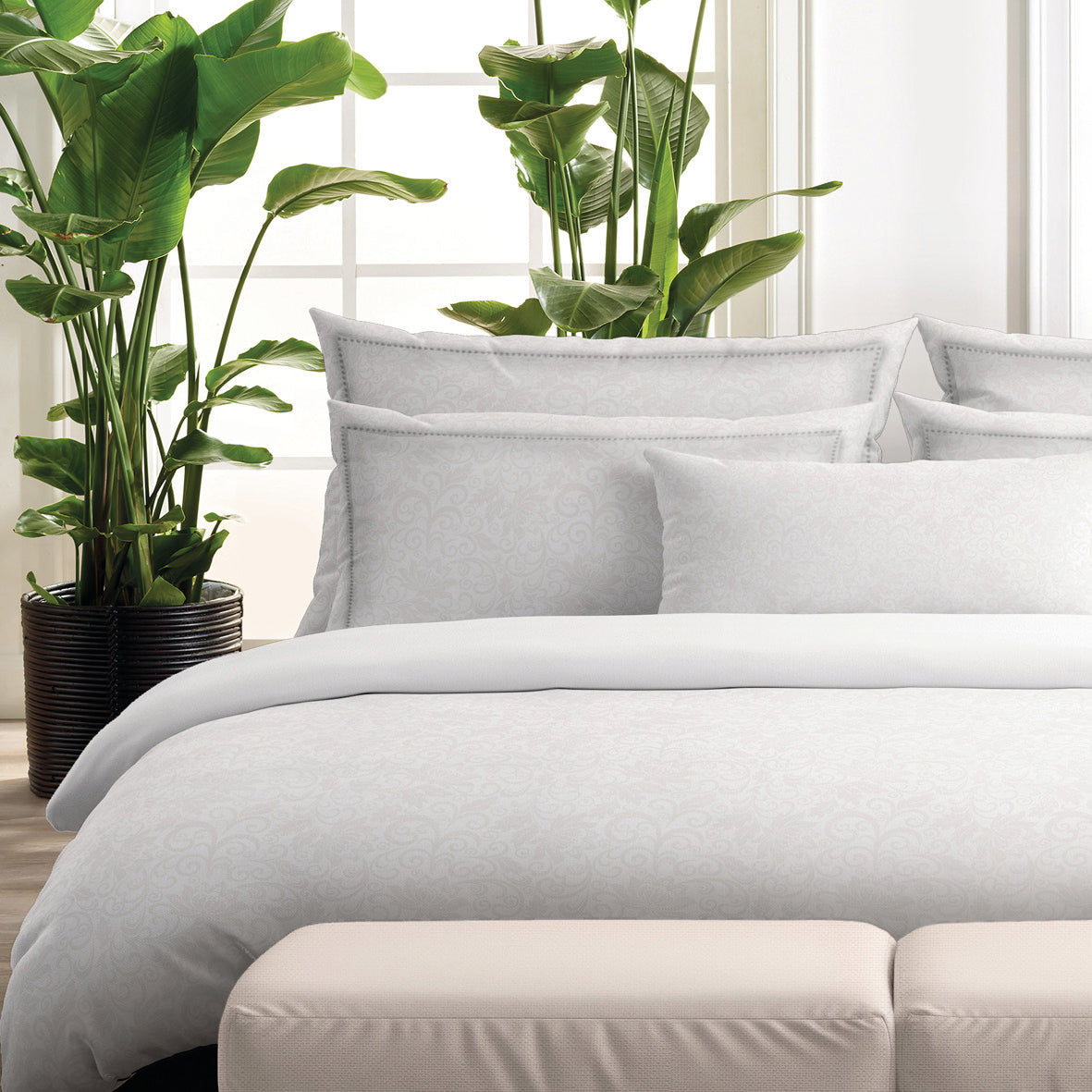 Duvet cover + pillowcase cotton satin - Mélodie impériale White