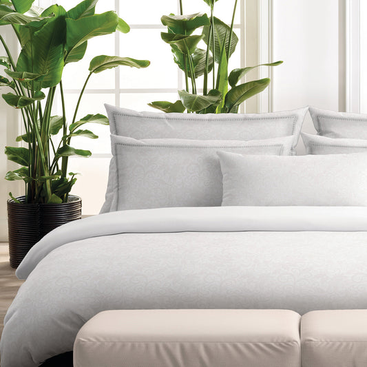 Duvet cover + pillowcase cotton satin - Mélodie impériale White