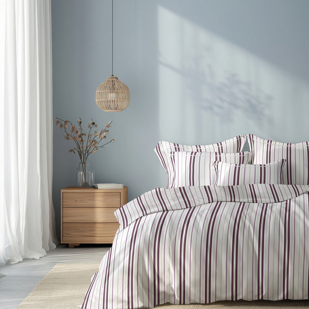 Duvet cover + pillowcase cotton satin - Elsa Purple / White