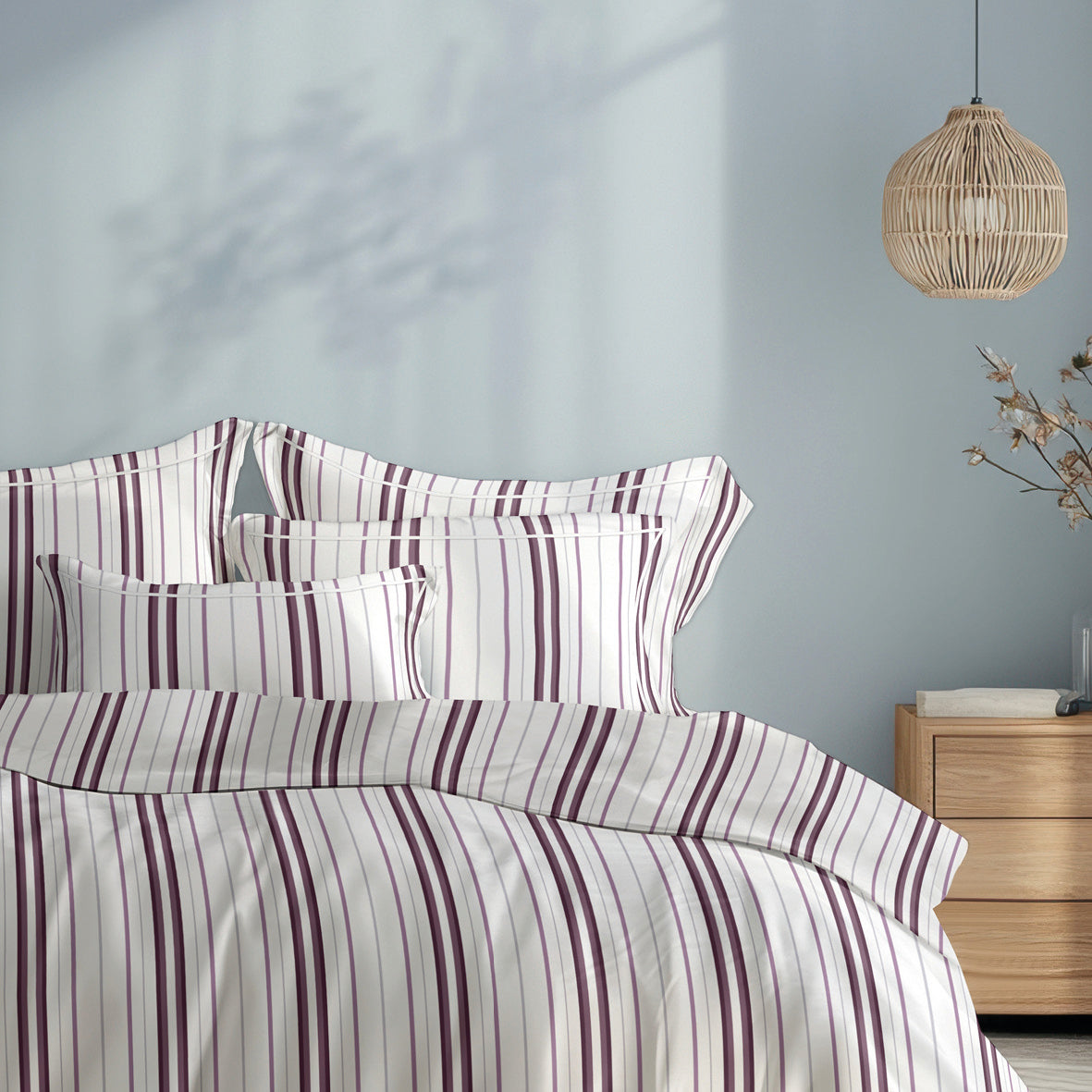 Duvet cover + pillowcase cotton satin - Elsa Purple / White