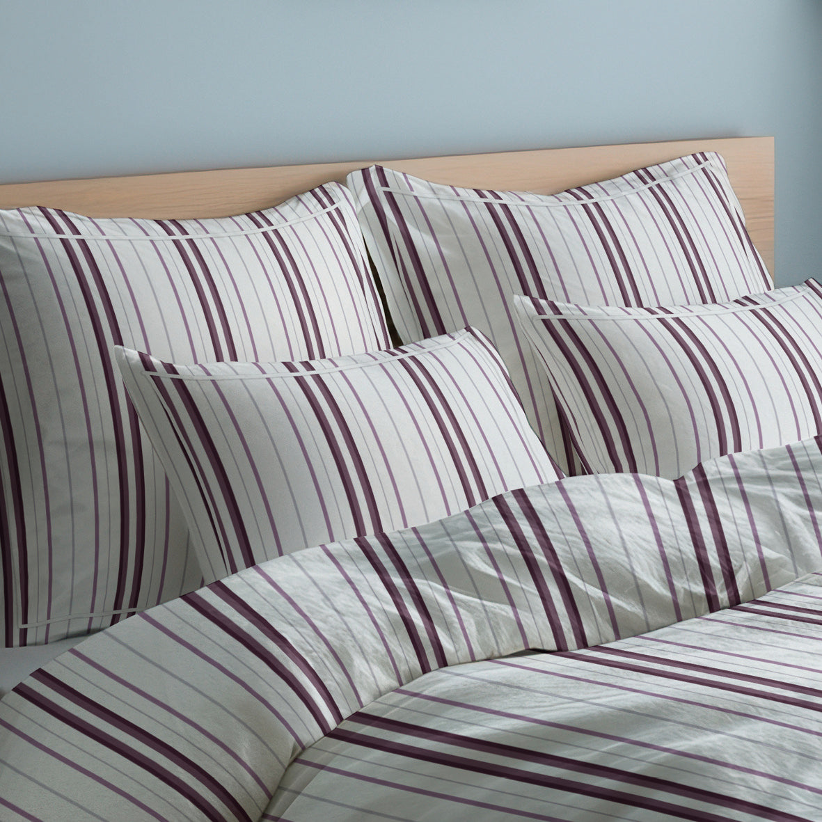 Taie d'oreiller satin de coton Elsa Mauve / Blanc