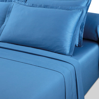 Drap plat satin de coton - Uni 1 baratta Bleu 05