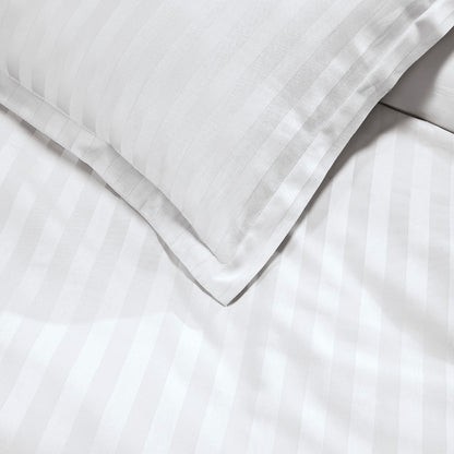 Duvet cover + pillowcase baby cotton satin dobby stripe woven - White