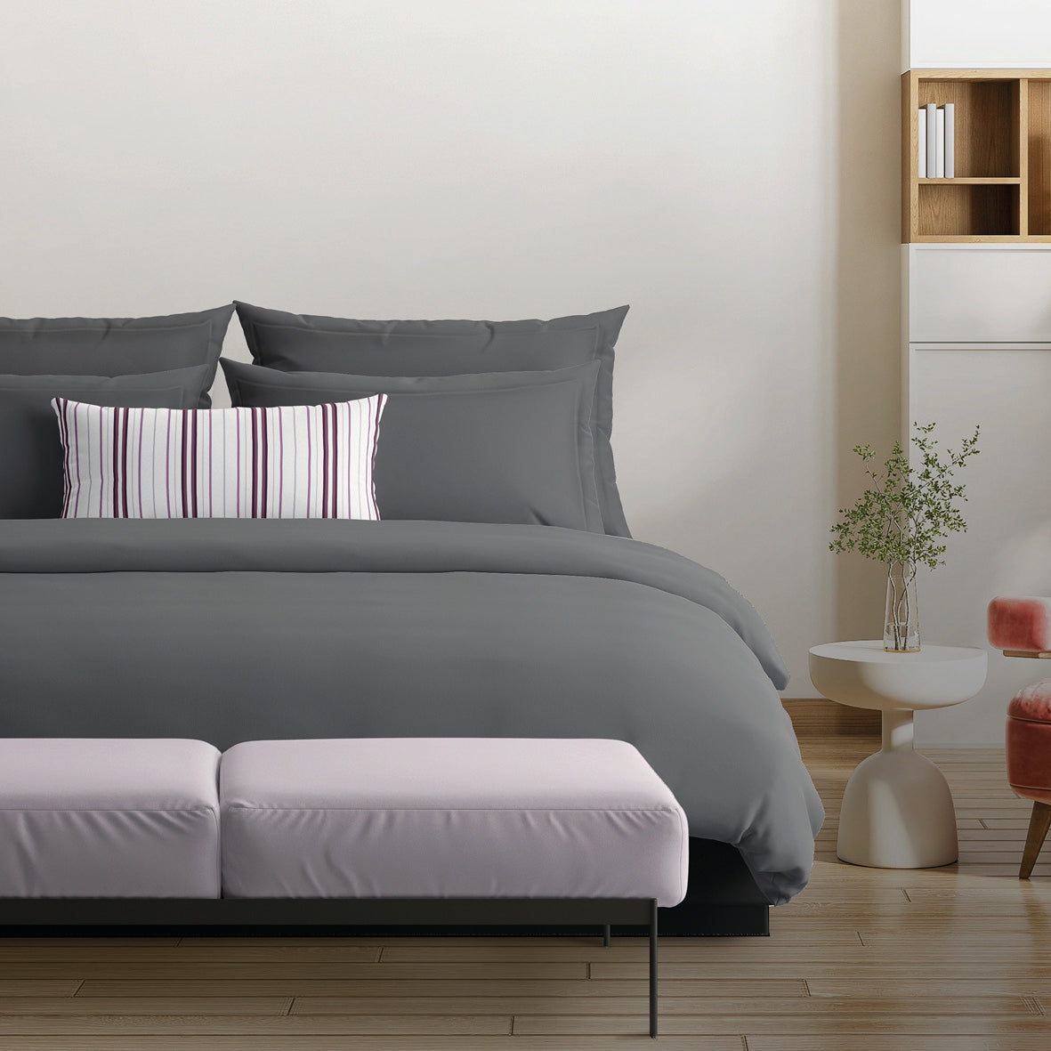 Taie(s) d'oreiller satin de coton - Uni 1 baratta Gris 02