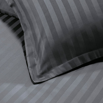 Duvet cover + pillowcase baby cotton satin dobby stripe woven baby - Dark Grey