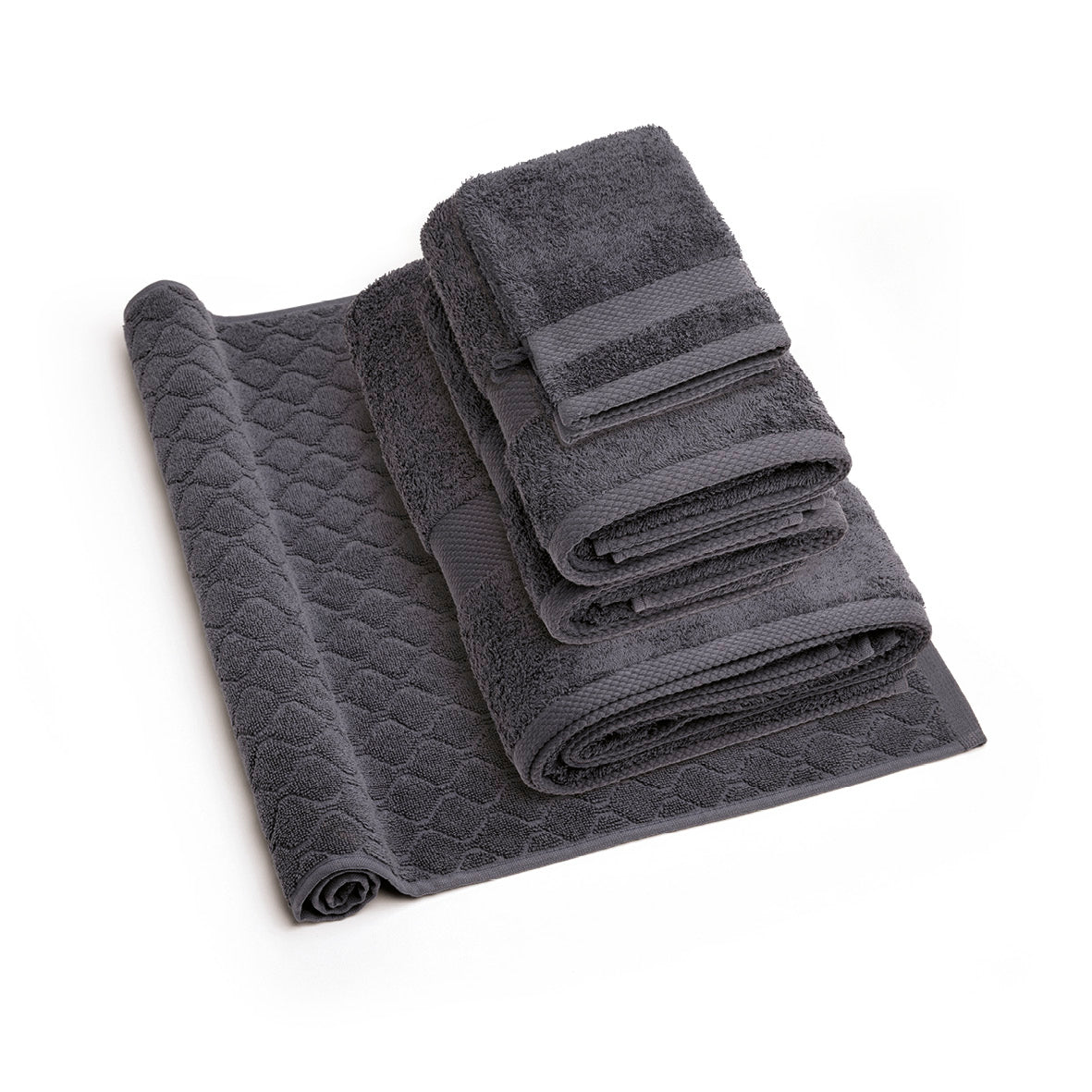 Complete bath linen set combed cotton - Sérénité - 6 pieces Dark grey