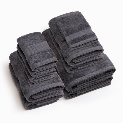 Complete bath linen set combed cotton - Sérénité - 12 pieces Dark grey