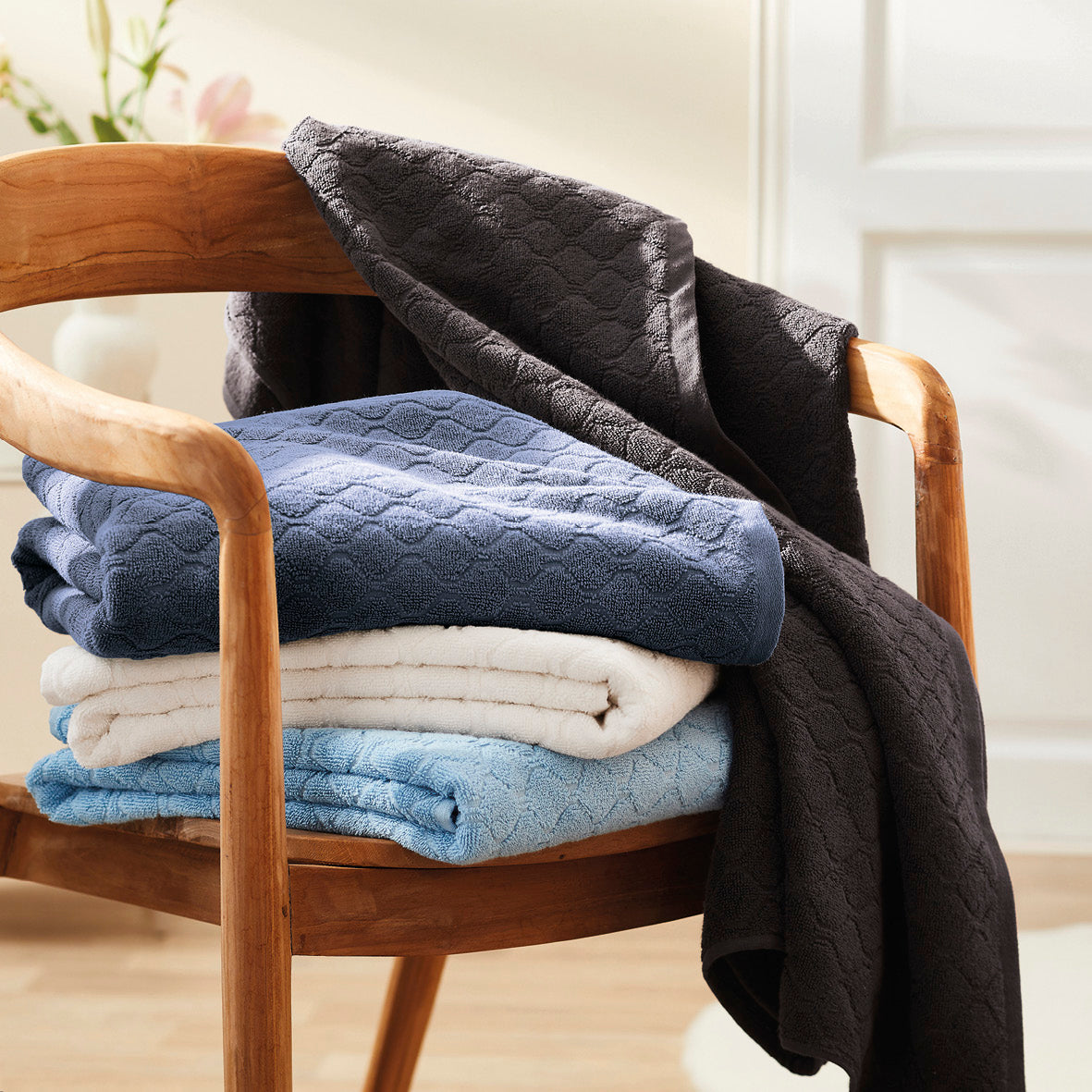 Complete bath linen set combed cotton - Sérénité - 12 pieces