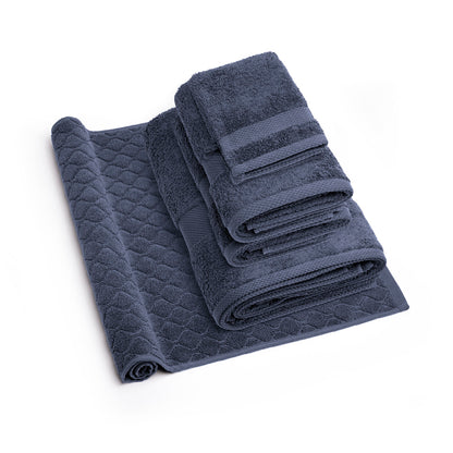 Complete bath linen set combed cotton - Sérénité - 6 pieces Navy blue
