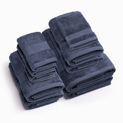 Complete bath linen set combed cotton - Sérénité - 12 pieces Navy blue