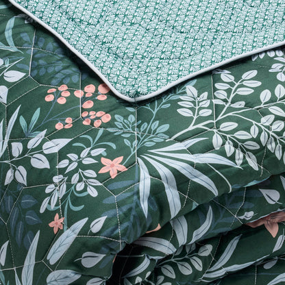 Bedspread cotton satin - Jardin volant Green - 220 x 250 cm