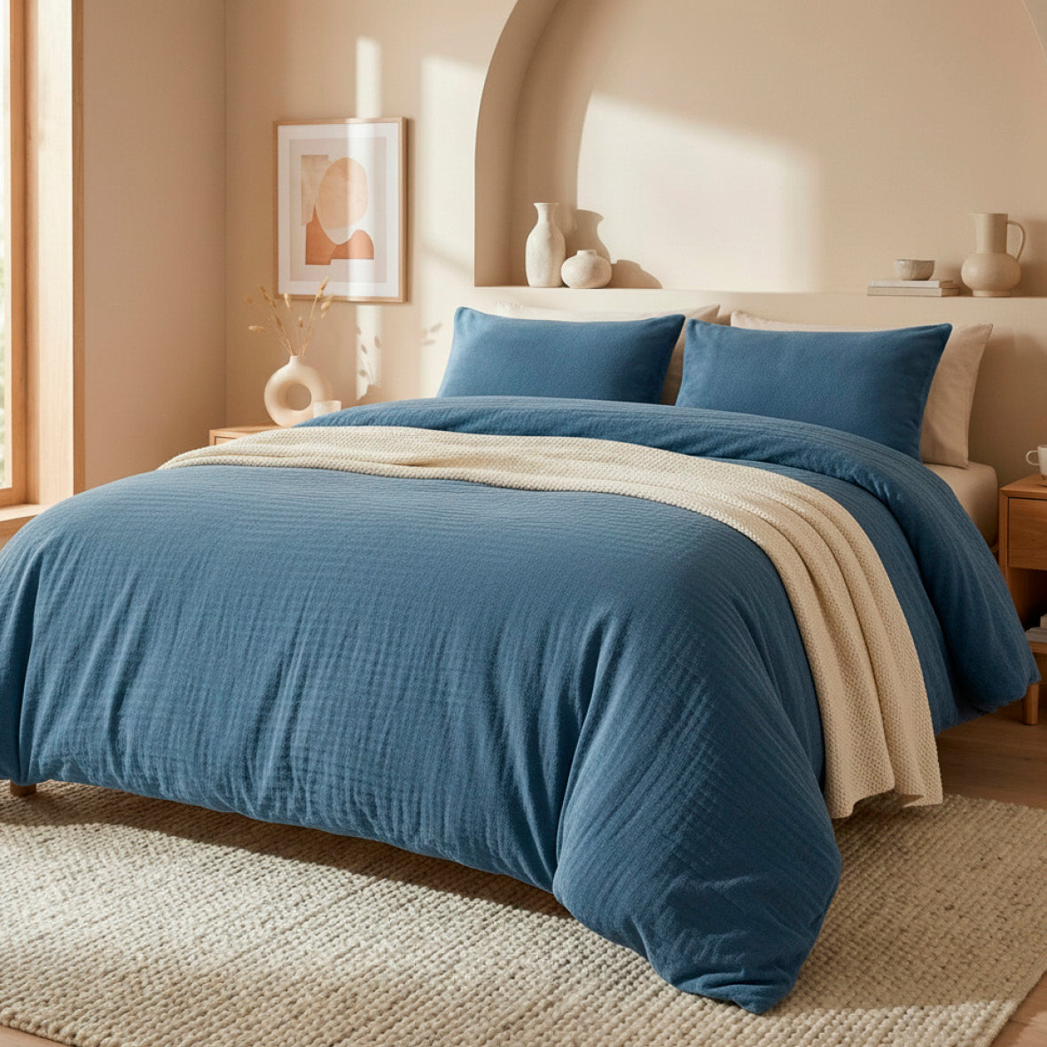 Duvet cover + pillowcase cotton gauze - Uni Blue 14