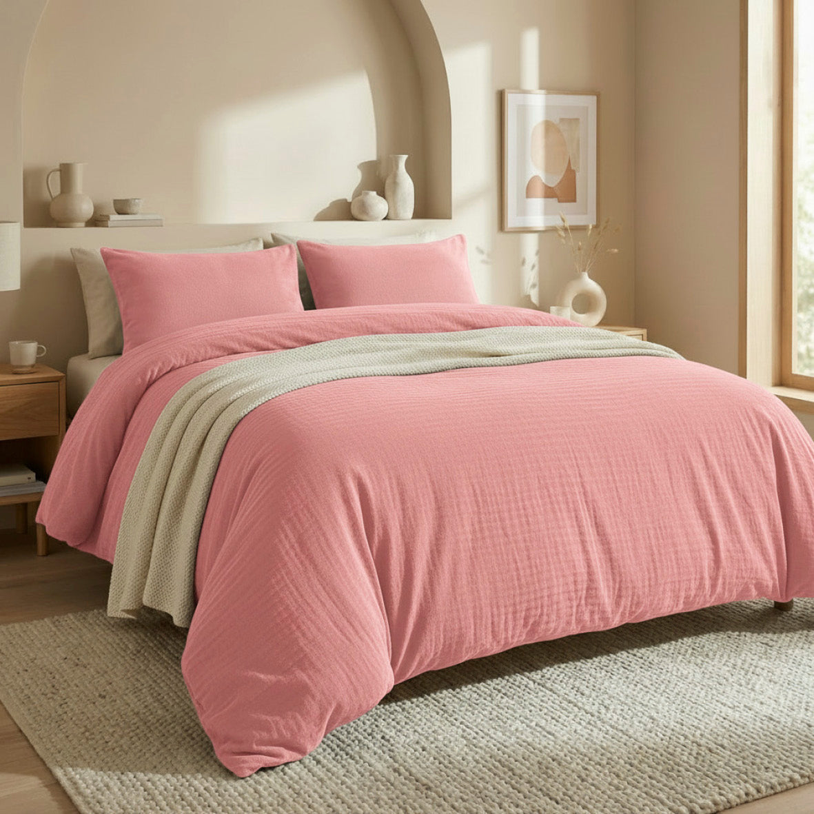Duvet cover + pillowcase cotton gauze - Uni Pink 06