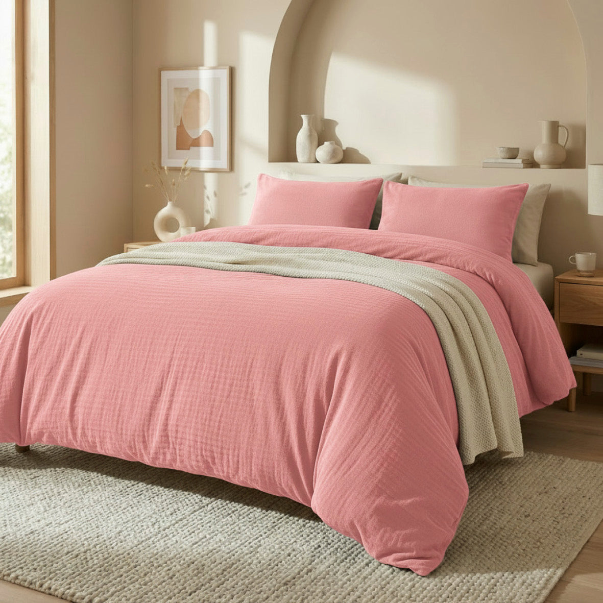 Duvet cover + pillowcase cotton gauze - Uni Pink 06