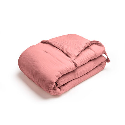 Quilt with tassels cotton gauze - Uni Pink 06 - 140 x 200 cm