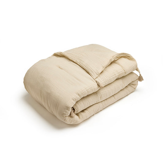 Quilt with tassels cotton gauze - Uni Taupe 07 - 140 x 200 cm