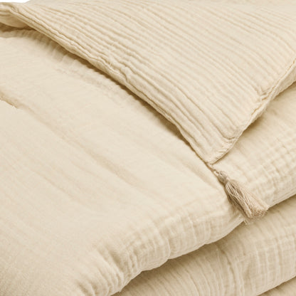 Quilt with tassels cotton gauze - Uni Taupe 07 - 140 x 200 cm