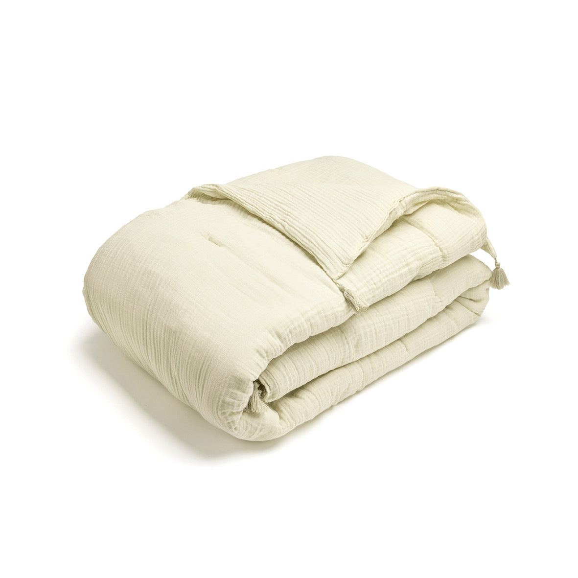 Quilt with tassels cotton gauze - Uni Yellow 04 - 140 x 200 cm