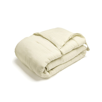 Quilt with tassels cotton gauze - Uni Yellow 04 - 140 x 200 cm