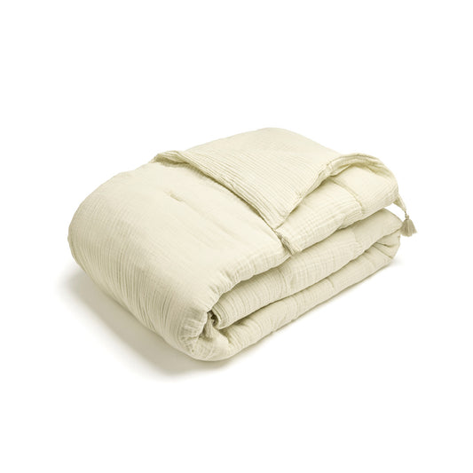 Quilt with tassels cotton gauze - Uni Yellow 04 - 140 x 200 cm