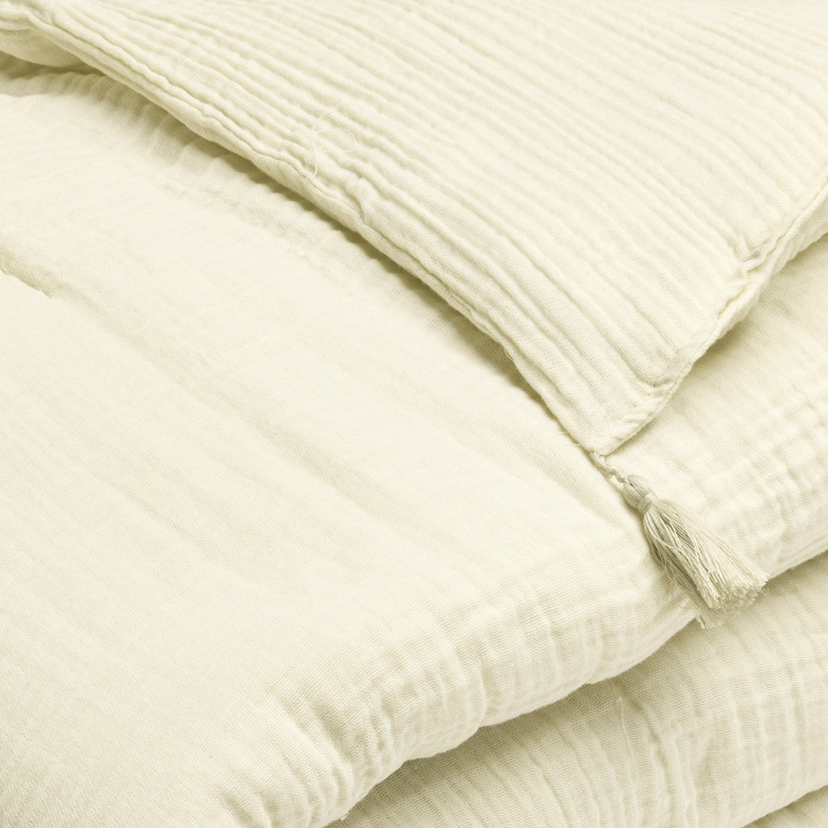 Quilt with tassels cotton gauze - Uni Yellow 04 - 140 x 200 cm