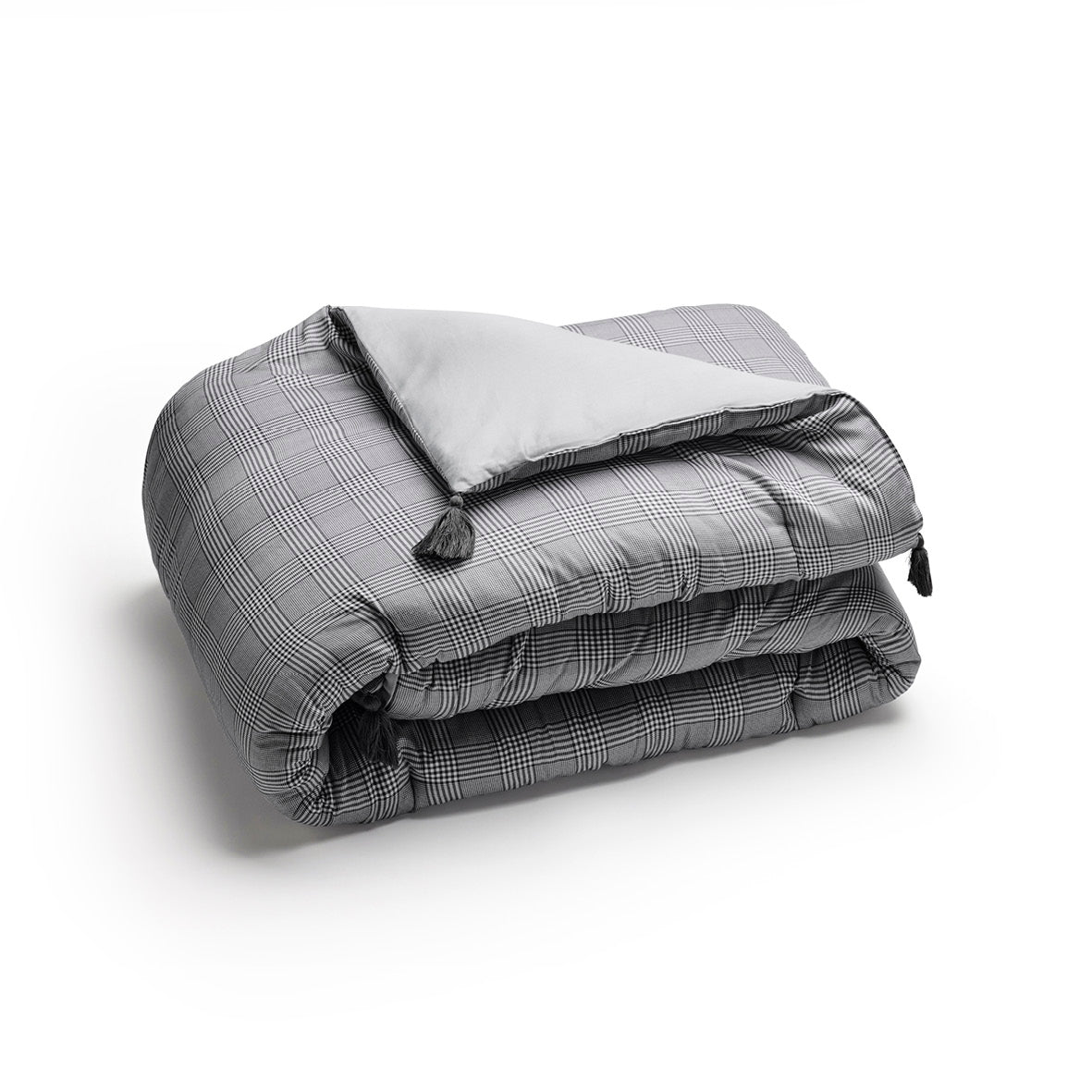 Quilt with tassels cotton satin - Gris héritage Grey - 140 x 200 cm