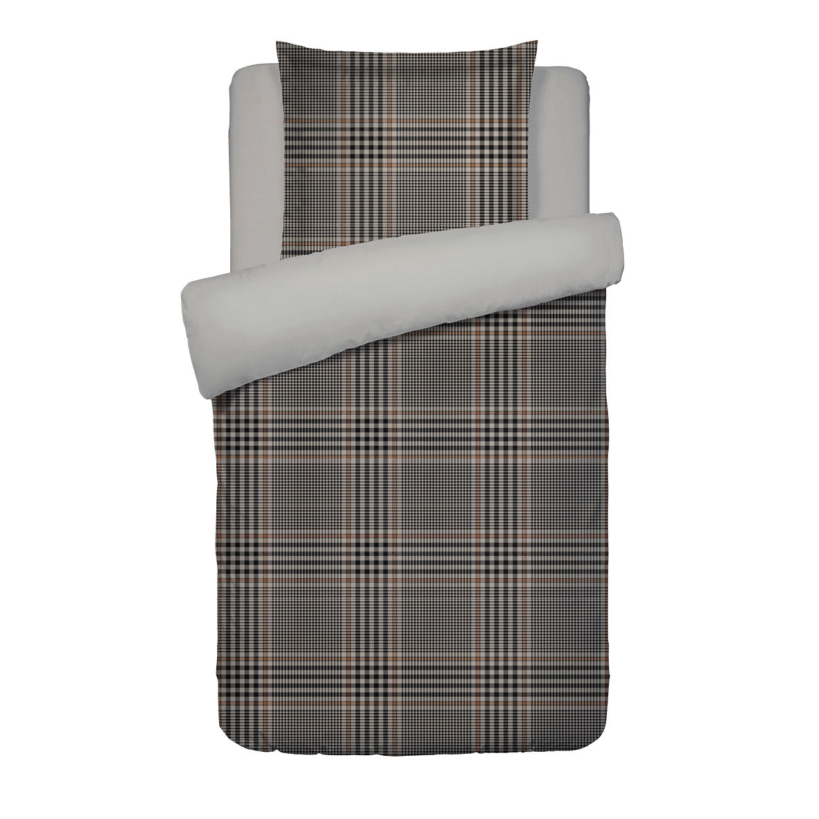 Housse de couette + taie d'oreiller satin de coton - Prince de Galles Brun