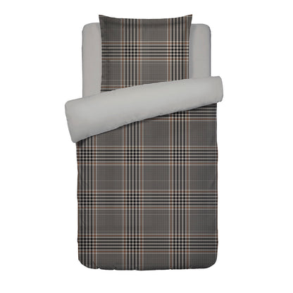 Housse de couette + taie d'oreiller satin de coton - Prince de Galles Brun