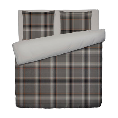 Housse de couette + taie d'oreiller satin de coton - Prince de Galles Brun