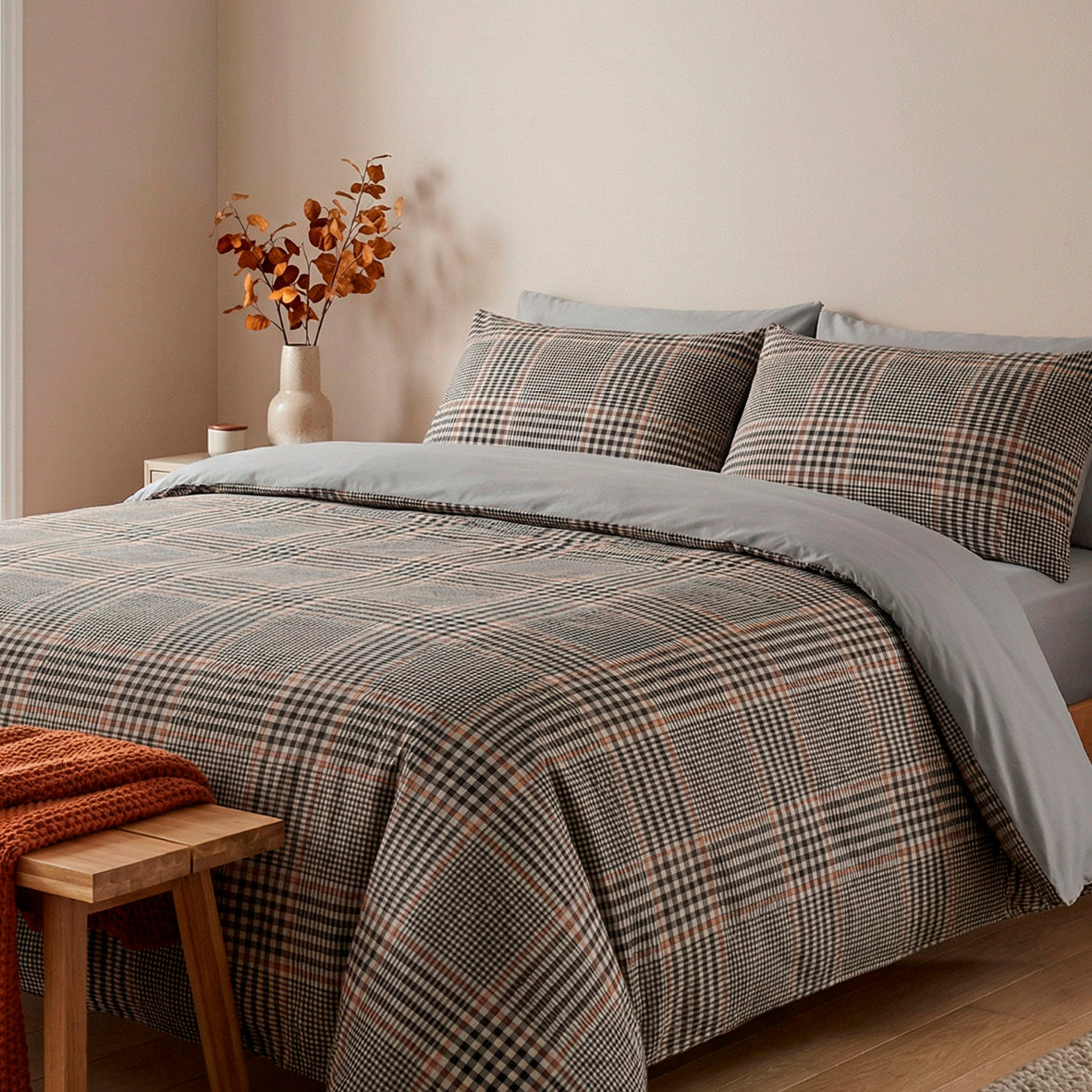 Pillowcase cotton satin - Uni / Prince de Galles Taupe 01