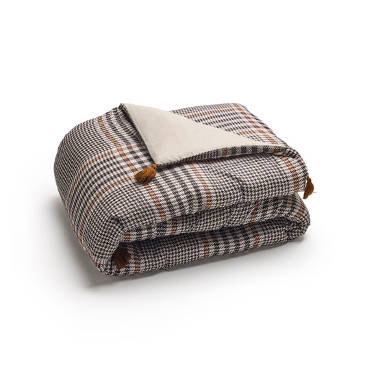 Quilt with tassels cotton satin - Prince de Galles Brown - 140 x 200 cm