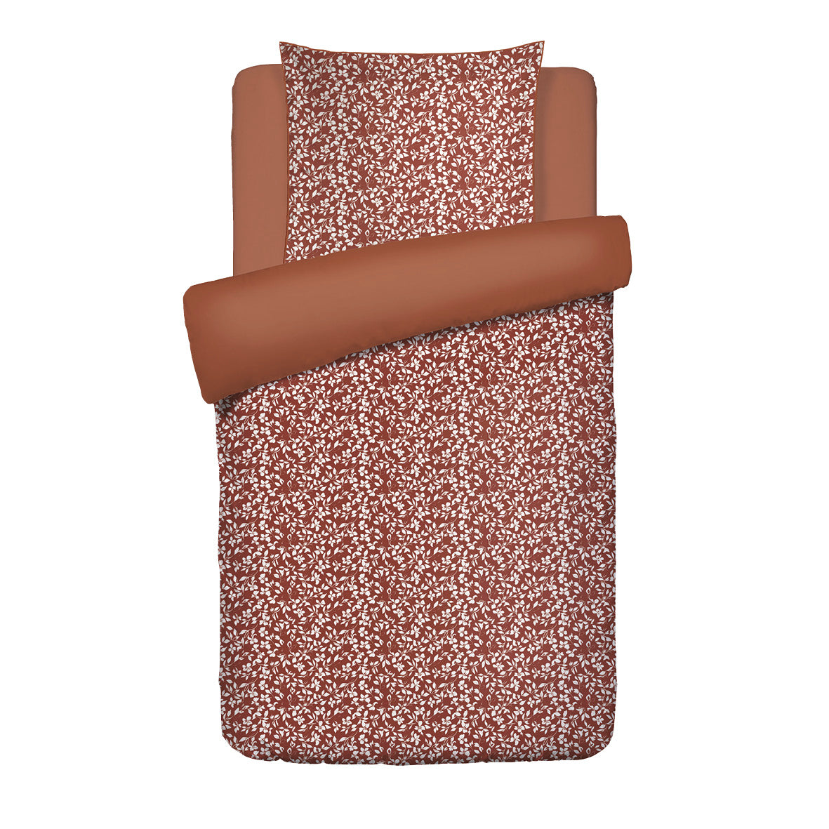 Duvet cover + pillowcase cotton satin - Fleurs minimalistes Terracotta