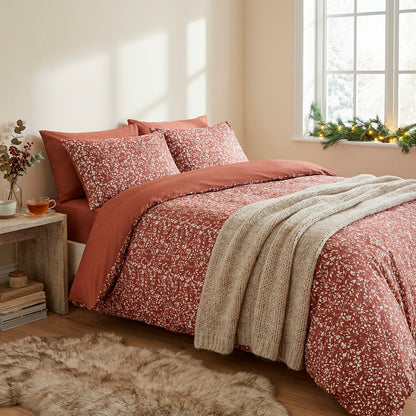 Duvet cover + pillowcase cotton satin - Fleurs minimalistes Terracotta