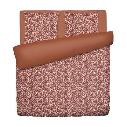 Duvet cover + pillowcase cotton satin - Fleurs minimalistes Terracotta