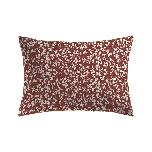 Pillowcase cotton satin - Uni / Fleurs minimalistes - Terracotta 01