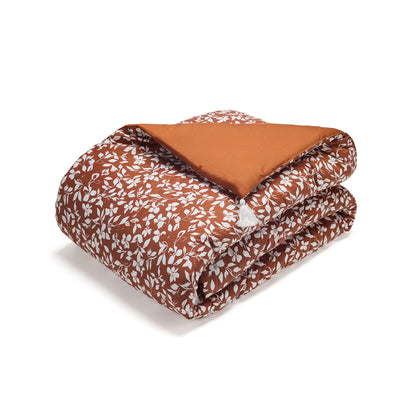 Quilt with tassels cotton satin - Fleurs minimalistes Terracotta - 140 x 200 cm