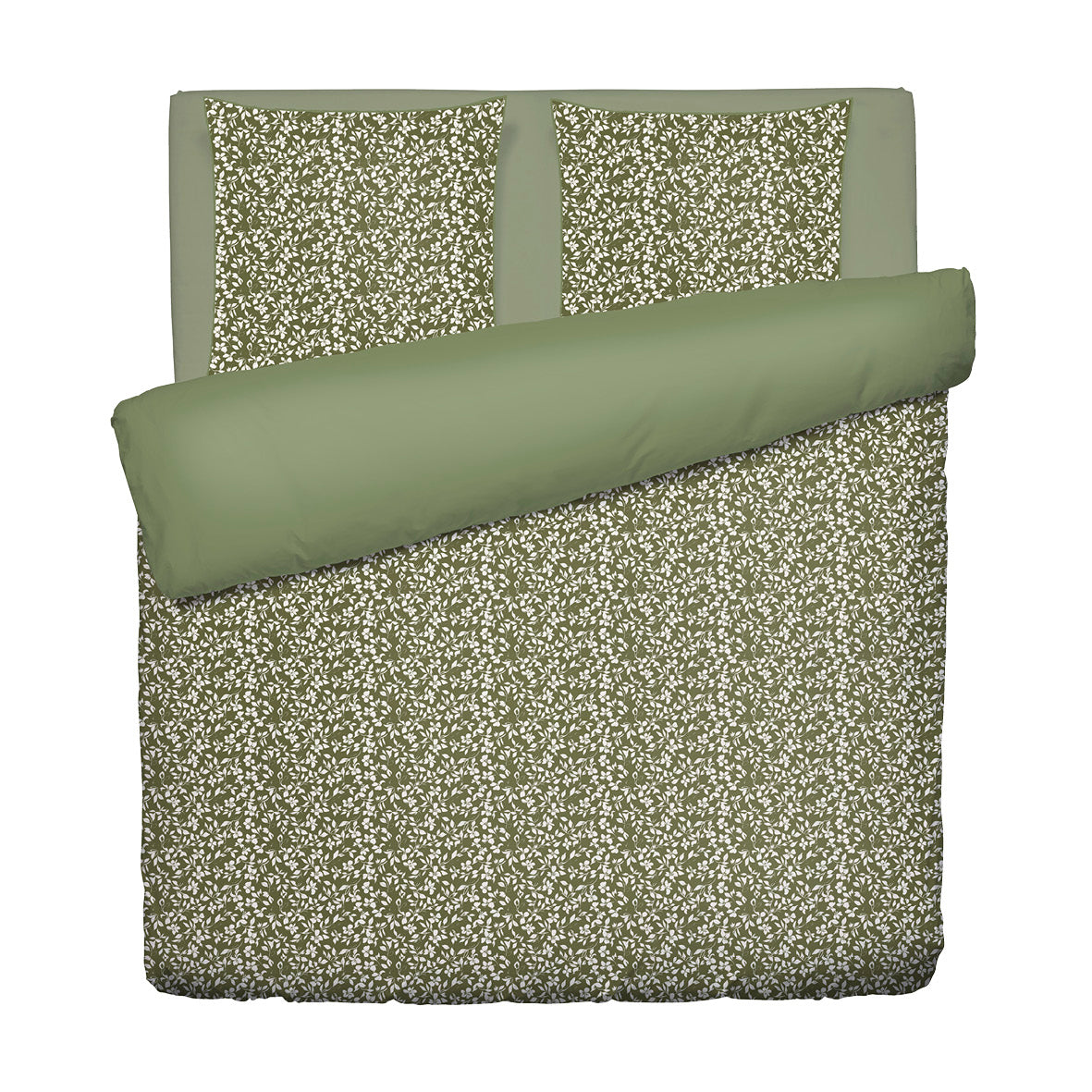 Duvet cover + pillowcase cotton satin - Fleurs minimalistes Green