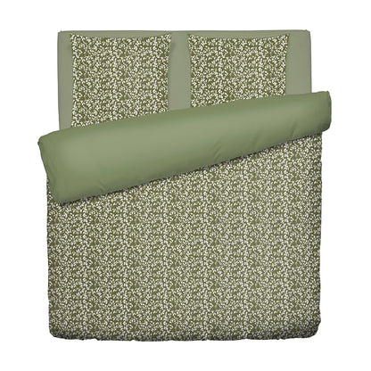 Duvet cover + pillowcase cotton satin - Fleurs minimalistes Green