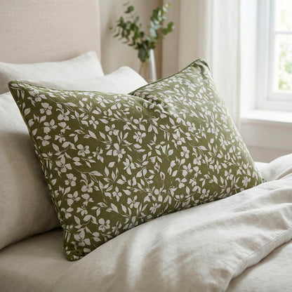 Pillowcase cotton satin - Fleurs minimalistes - Green 11