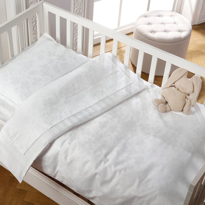 Baby blanket cotton satin - Jacquard woven - Cresson de Fontaine White