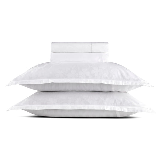 Sheet set : fitted sheet, flat sheet, pillowcase(s) in satin cotton - Jacquard woven - Cresson de Fontaine White