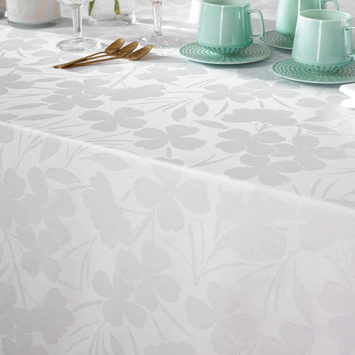 Tablecloth - Jacquard woven - Cresson de Fontaine White
