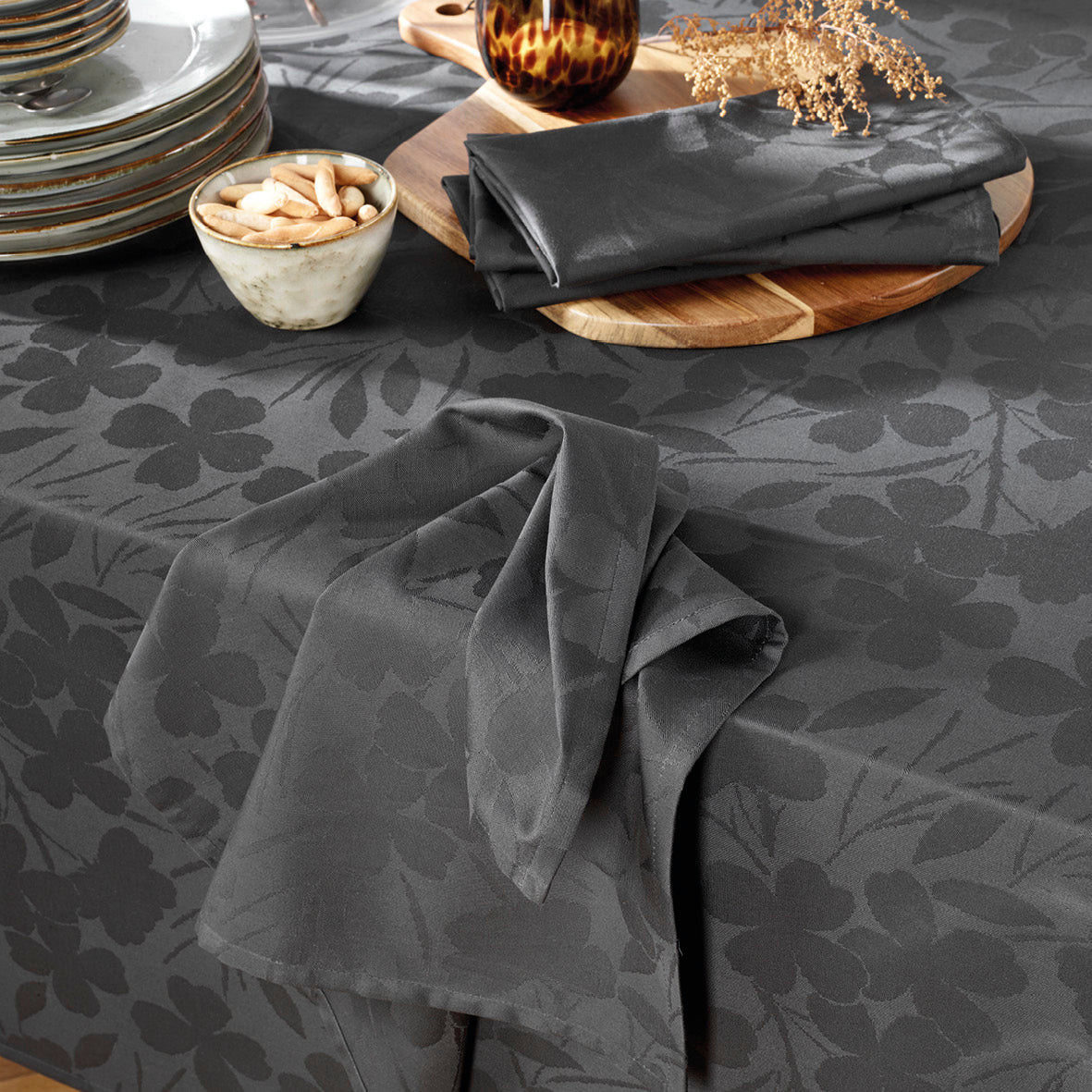 Set of 4 napkins Jacquard woven - Cresson de Fontaine Dark grey