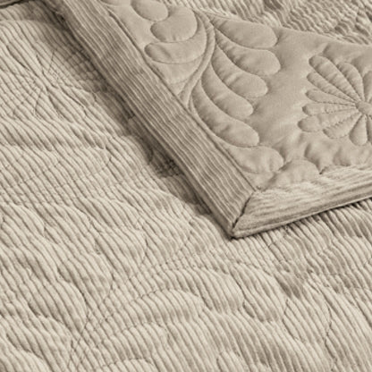 Bedspread corduroy Flower Taupe - 220 x 250 cm