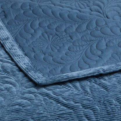 Bedspread corduroy Flower Blue - 220 x 250 cm