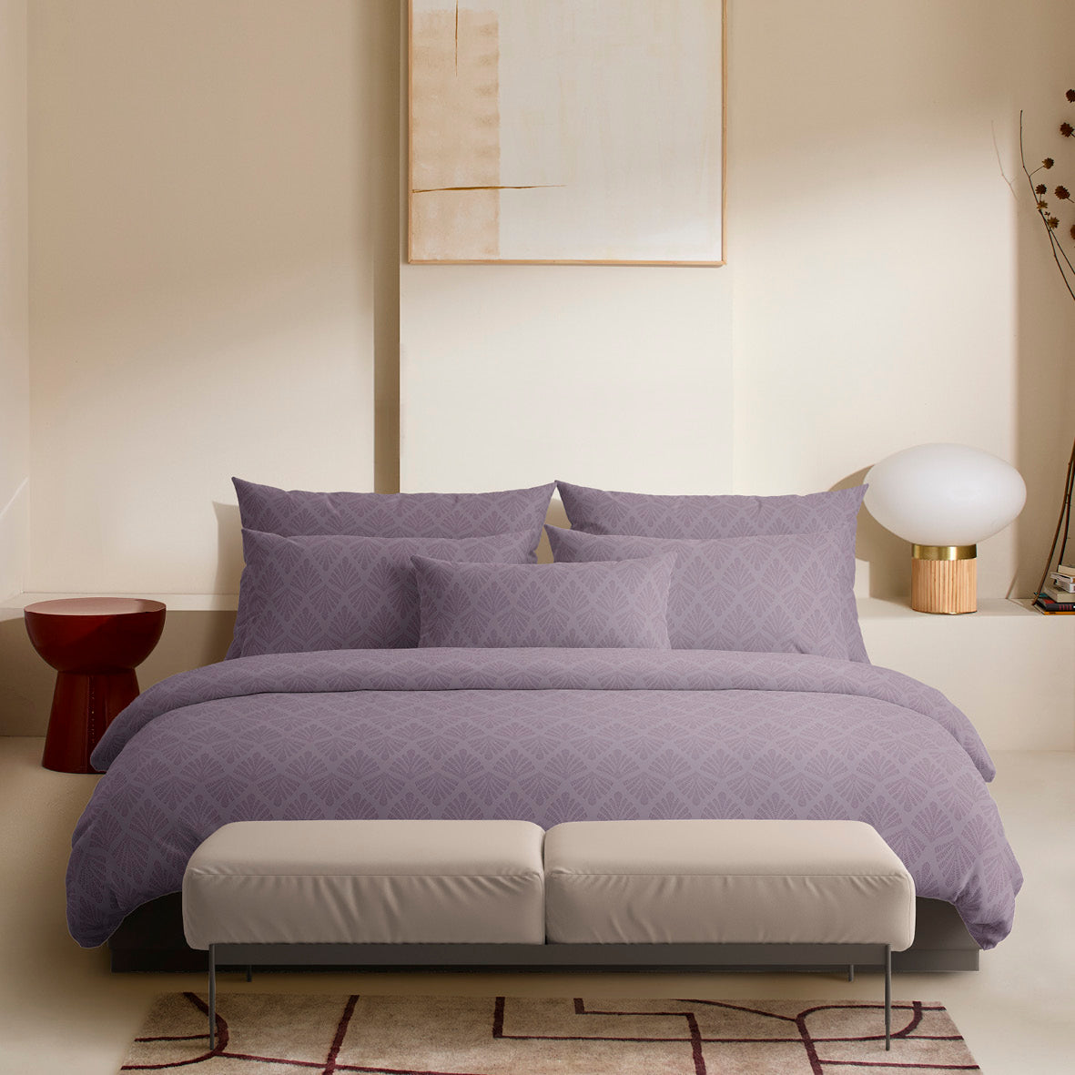 Bolster case cotton satin - Harmonie végétale Dark purple / Dark purple