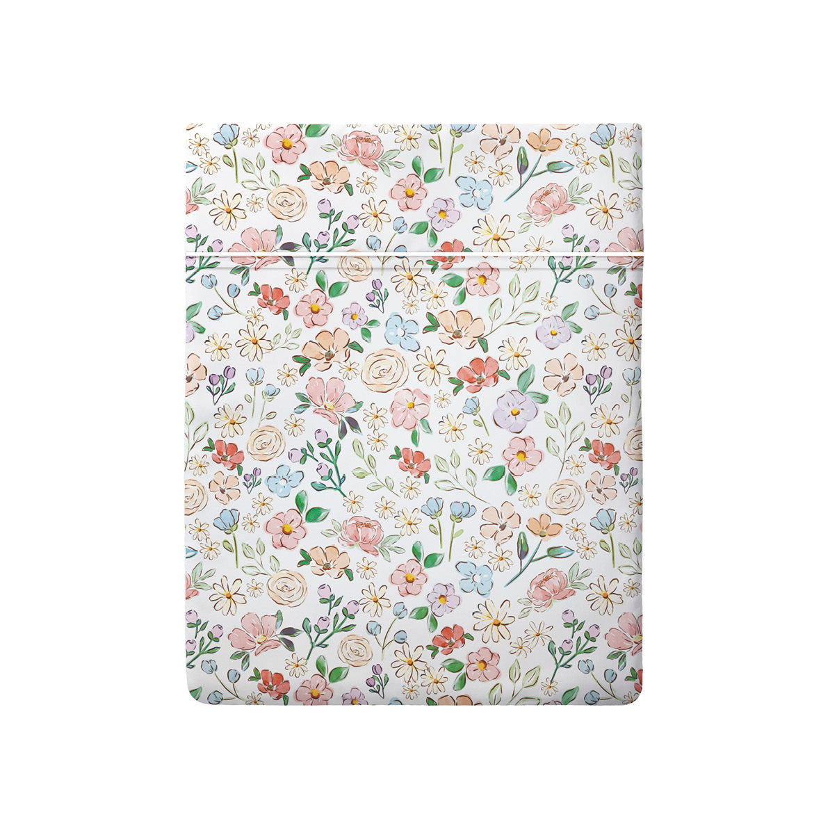 Flat sheet cotton satin - Prairie Fleuri White